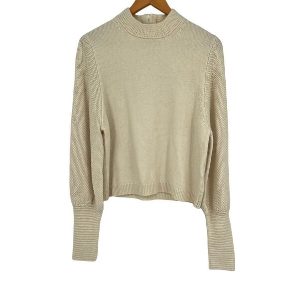 Ba&sh Wool Ivory Cream Mack Neck Ballon Sleeve Knit Pullover Sweater Medium - Picture 1 of 8